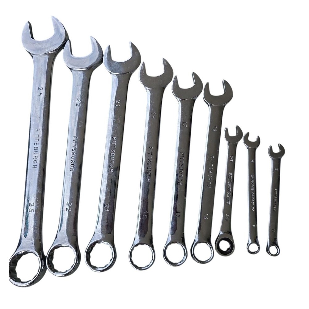 Pittsburgh Mixed Wrench Set 9pc Metric & SAE Combination Ratcheting 8mm-25mm Z1